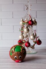 Reindeer cupcake with a christmas tree