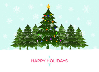 Happy Holidays greeting card.Christmas tree