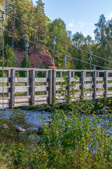 Suspension bridge above river Amata in the Gauja National Park, Latvia, Europe