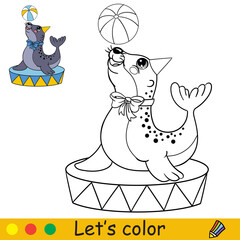 Cartoon cute circus navy seal with ball coloring