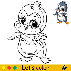 Cartoon cute and happy dancing penguin coloring