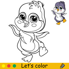 Cartoon cute and happy dancing penguin boy coloring