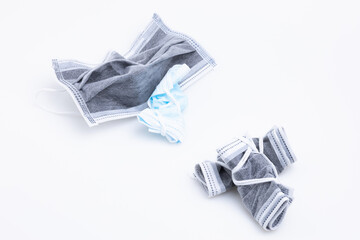 The medical disposable mask is isolated on white background with copy space.