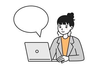 パソコンを操作するスーツを着た会社員の女性のイメージイラスト素材