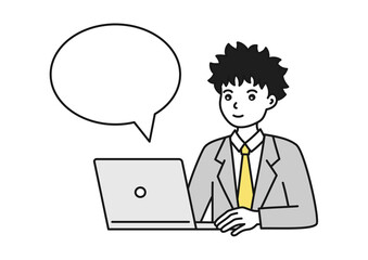 パソコンを操作するスーツを着た会社員の男性のイメージイラスト素材