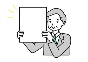 ボードを持って発表するスーツを着た年配男性のイメージイラスト素材