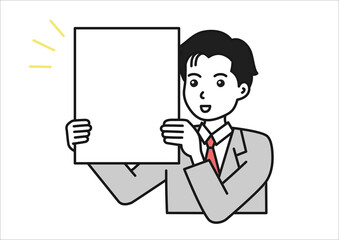 ボードを持って発表するスーツを着た男性のイメージイラスト素材