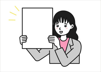 ボードを持って発表するスーツを着た女性のイメージイラスト素材