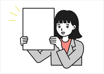 ボードを持って発表するスーツを着た女性のイメージイラスト素材