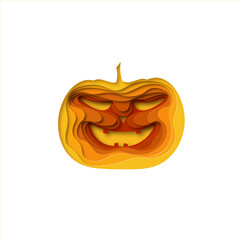 Smiling pumpkin in paper cut style. Layered halloween design. Jack's lantern. Vector illustration