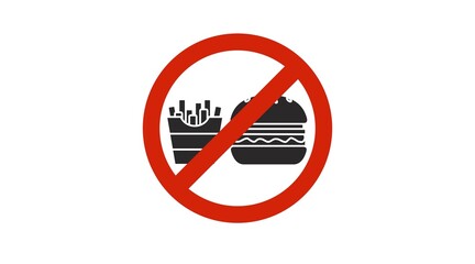 Foof Forbidden Sign with burger and fries. Vector editable flat illustration