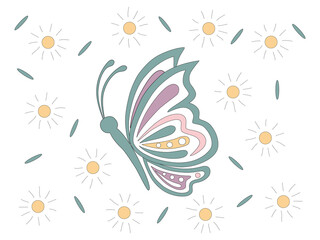 Fototapeta premium Collection of butterflies in pastel tones designed in doodle style for posters, cards, printed fabrics, t-shirts, fashions, mugs, backgrounds, templates, pillow patterns, bag patterns, and more 
