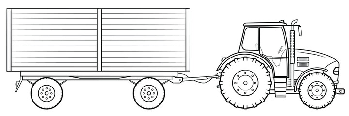 Farm tractor with trailer - vector illustration of a vehicle. © Mateusz