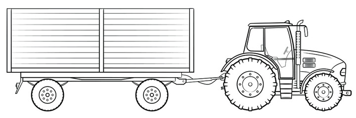 Farm tractor with trailer - vector illustration of a vehicle.