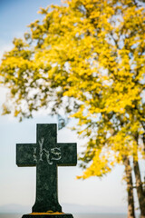 Christian cemetery, Tombstones in the old cemetery in the fall, Quebec, Canada