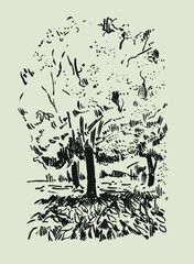 Beautiful hand drawn ink illustration tree. 