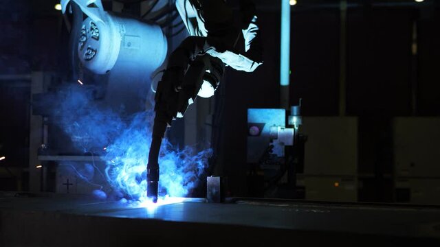 A robotic welding machine at the factory
