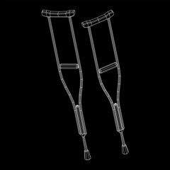 Crutches medical walking sticks for rehabilitation of broken leg. Treatment of people with leg injuries. Wireframe low poly mesh vector illustration.