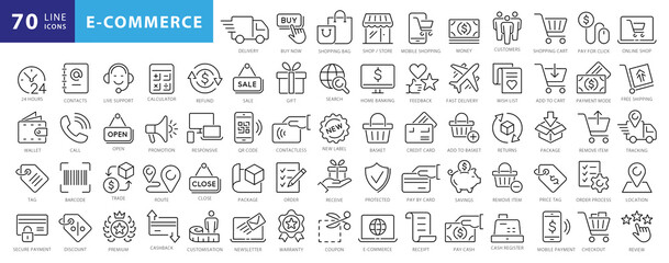  E-Commerce Line Icons. Editable Stroke. Pixel Perfect. - obrazy, fototapety, plakaty