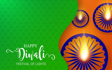 Naklejka premium Diwali, Deepavali or Dipavali the festival of lights india with gold diya patterned and crystals on paper color Background. 