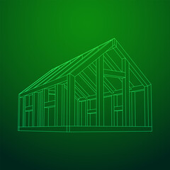 Greenhouse construction frame. Hothouse building object or framing house. Warm house Vector illustration. Glasshouse concept image