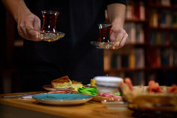 Tea presentation to Turkish breakfast table