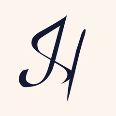 JH monogram logo.Calligraphic signature icon.Letter j and letter h.Lettering sign isolated on light fund.Wedding, fashion, beauty alphabet initials.Elegant, luxury handwritten style.