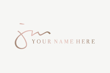 JM monogram logo.Calligraphic signature icon.Letter j and letter m.Lettering sign isolated on light fund.Wedding, fashion, beauty, sports alphabet initials.Elegant, luxury handwritten style.