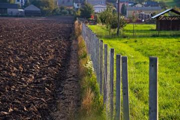 Pole , droga , ogrodzenie , łąka . Field, road, fence, meadow . - obrazy, fototapety, plakaty