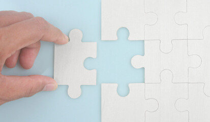 Connecting jigsaw puzzle . Business solutions success and strategy concept