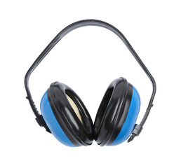 Protective headphones isolated on white, top view. Safety equipment