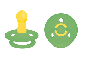 Green pacifier set. vector illustration
