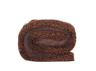 Tasty chocolate cake roll isolated on white
