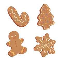 Christmas cookies collection with gingerbread figures. Hand drawn vector illustration.