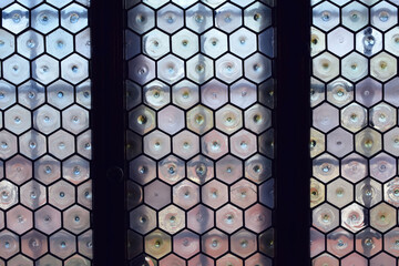 metal grid background stained glass window