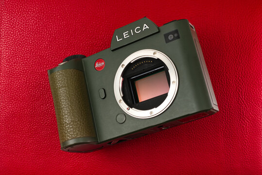 Bangkok/Thailand - March 26, 2023 : Full frame mirrorless 24MP CMOS-Sensor digital camera by Leica camera from Germany on October 20, 2015 in name Leica SL with Leica L-mount system.