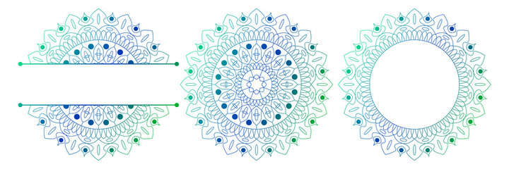 Set of flower mandalas. Split pattern in form of mandala for Henna Mehndi or tattoo decoration. Decorative ornament in ethnic oriental style, vector illustration.