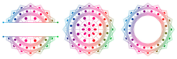 Set of flower mandalas. Split pattern in form of mandala for Henna Mehndi or tattoo decoration. Decorative ornament in ethnic oriental style, vector illustration.