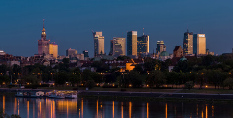 Sunset panorama of Warsaw from the Gdanski bridge, May 2017, Warsaw, Poland.