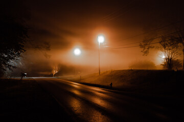 Foggy Street Under The Streetlights - Warm