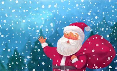 christmas color snow illustration. santa claus and place for text