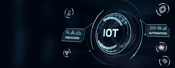 Internet of things - IOT concept. Businessman offer IOT products and solutions. 3d illustration