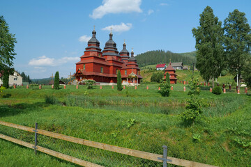 Fototapeta na wymiar Temple in The Volosianka village in Carpathian Mountains, Ukraine