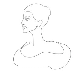 Abstract minimalistic vector portrait of a girl in profile. An artistic line. Continuous contour drawing in a modern style.