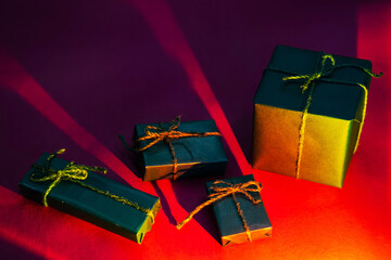 Gift boxes. Presents for various holiday. Colourful, trendy composition, minimalism style, copy space.