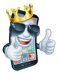 Mobile Phone Cool King Thumbs Up Cartoon Mascot