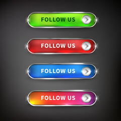 Buttons social media set collection steel on background color black