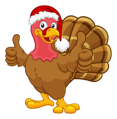 Turkey In Santa Hat Christmas Thanksgiving Cartoon
