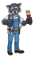Obraz premium Wolf Painter Decorator Holding Paintbrush