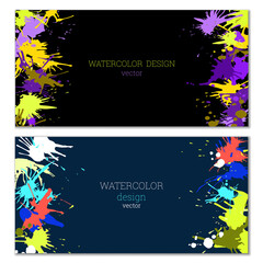 Splashes of paint. Blots. A set of two creative bright watercolor backgrounds. Banner, cover design. Artistic design in abstract style.